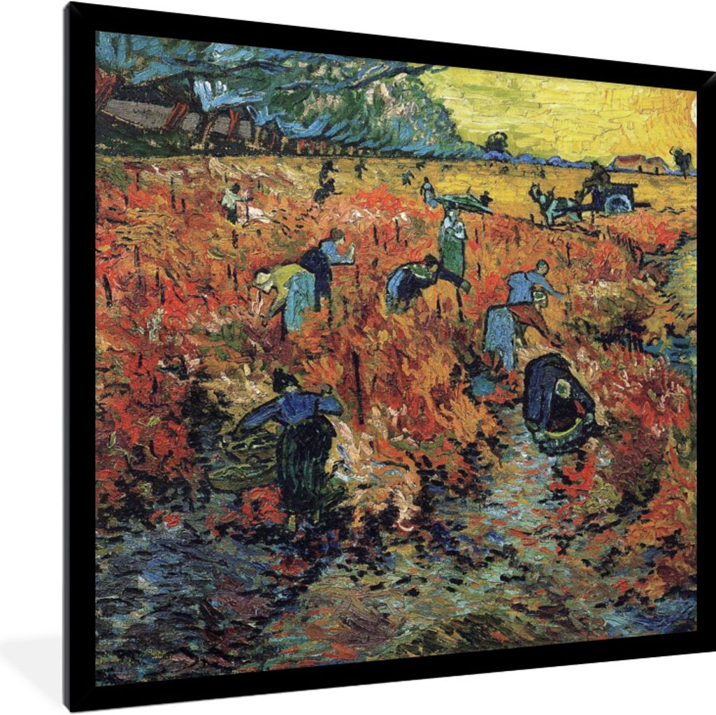 MuchoWow Gerahmtes Poster Der rote Weinberg - Vincent van Gogh 40x40 cm - Poster mit Schwarzem Bilderrahmen Wandposter Rahmen Foto Bilder - Mit R...