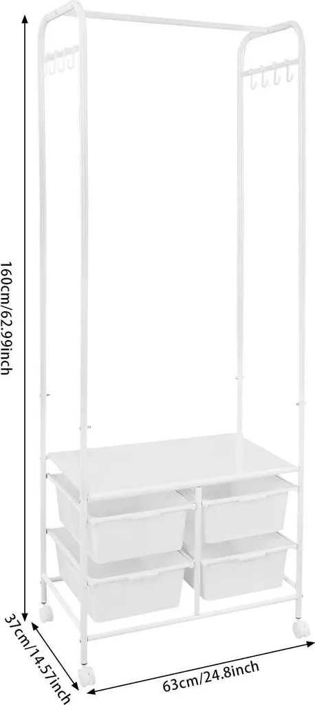 Porte-manteau blanc structure plastique 4 tiroirs rangement modulable