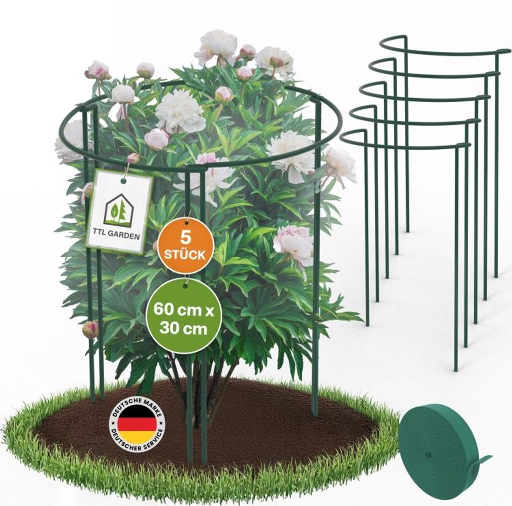 TTL GARDEN Strauchstützen 5er Set 60x30cm + Klettband Produktbild 
