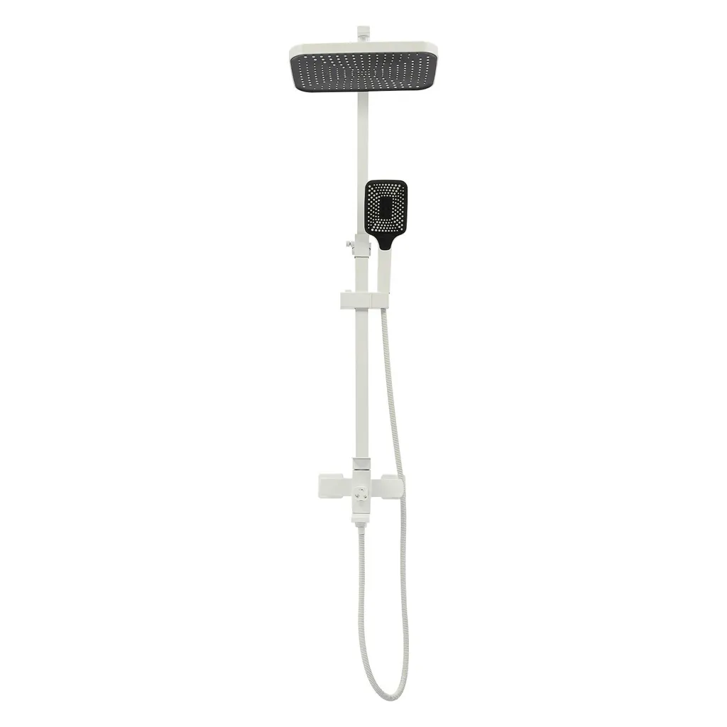 Ensemble de douche blanc avec douchette à main et robinet mélangeur