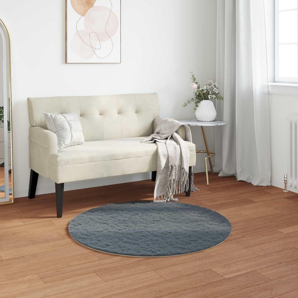 "Schlussverkauf" moderne Teppich - Wohnzimmer Kunstfell Hasen Teppich Olite Anthrazit Ø 120 cm Polyester C12778