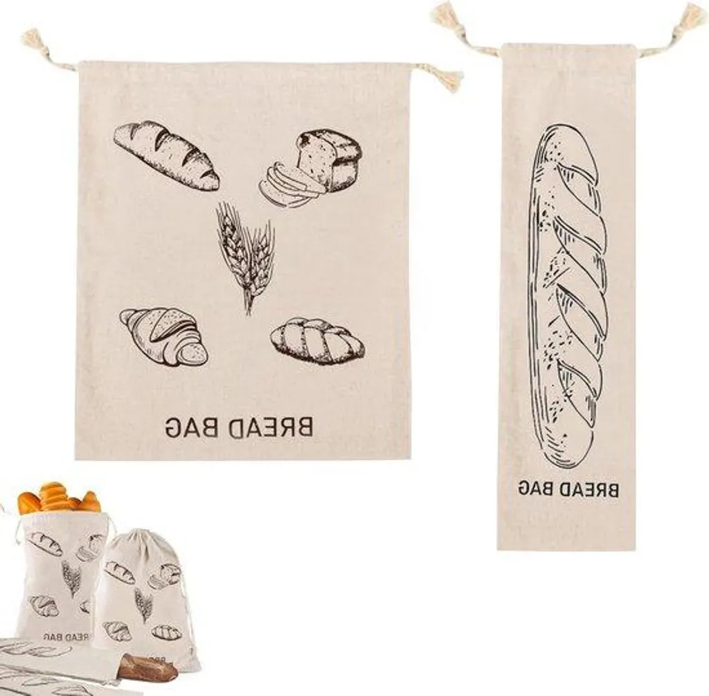 Sacs à pain en toile réutilisables - Lot de 2 sacs en coton respirant