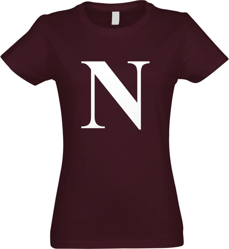 Kiwistar - T-Shirt tailliert - Damen - Burgund - Buchstabe N - Alphabet - mit Motiv Bedruckt - Funshirt Design - Sport - Freizeit - Damen - S
