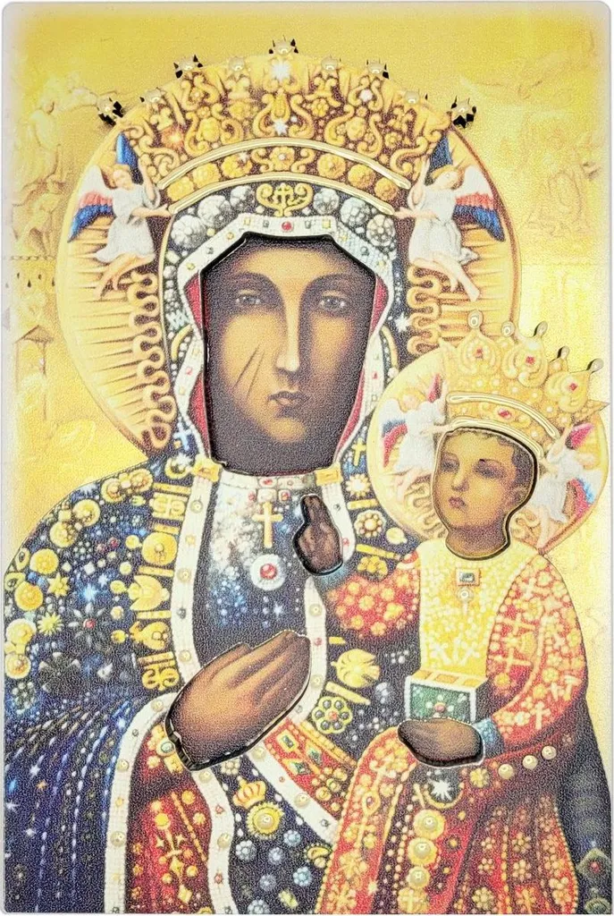 Icône religieuse de Notre-Dame de Czestochowa en argent - 10x15 cm