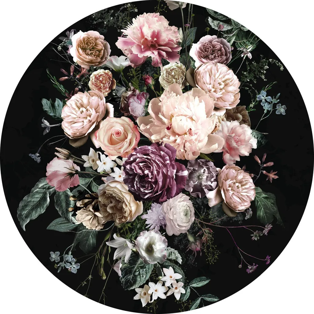 Decorazione Murale Rotonda Komar 611155 Fiori Rosa e Neri Ø 125 cm
