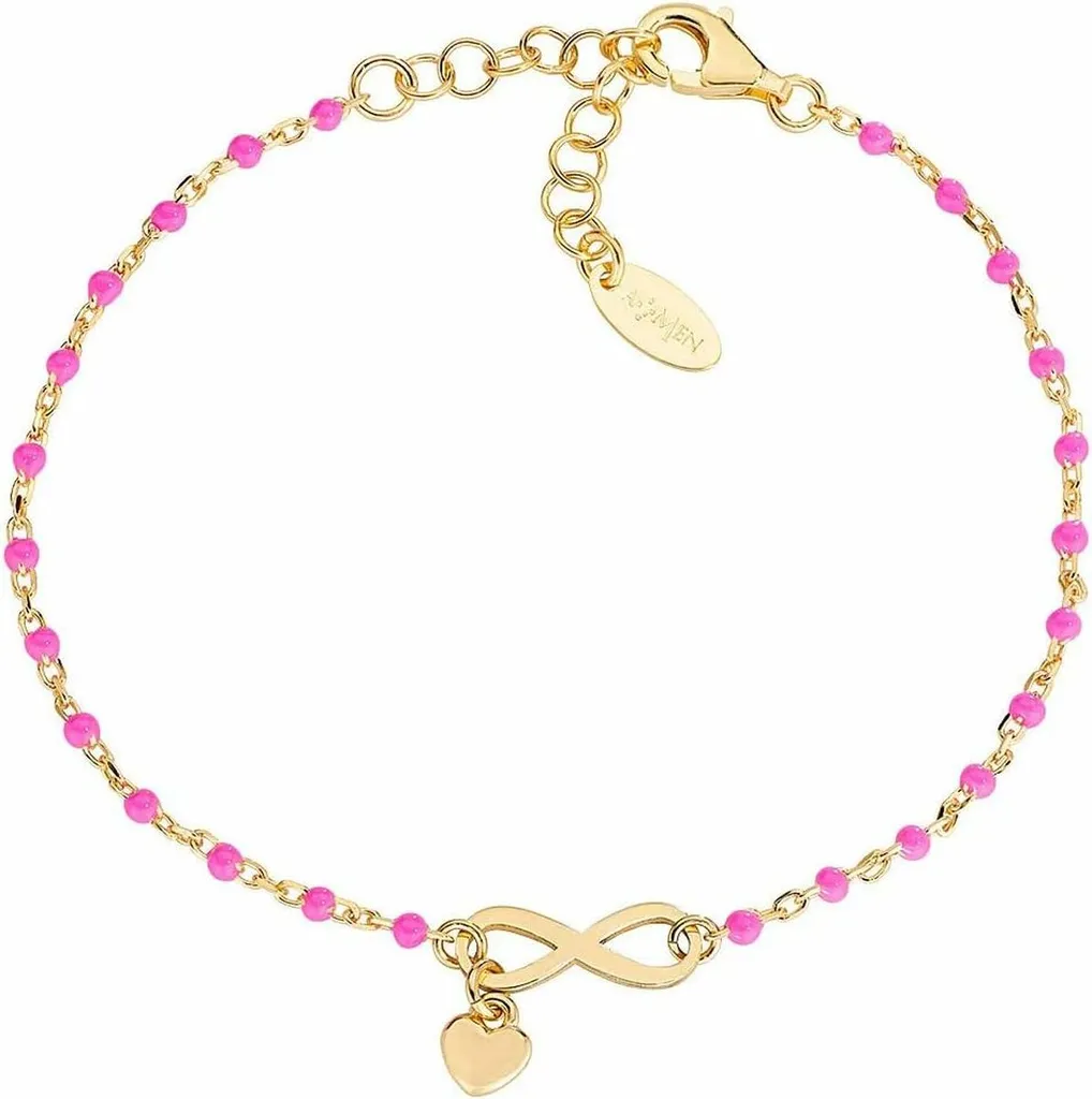 Bracciale Amen BRSMINGF1 Donna Argento Dorato e Smalto Fucsia Amore