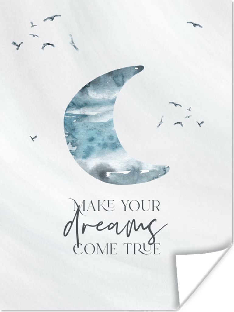 MuchoWow Poster Kinder - Mach deine Träume wahr - Sprichwörter - Jungen - Blau - Aquarell 120x160 cm - Wandbilder