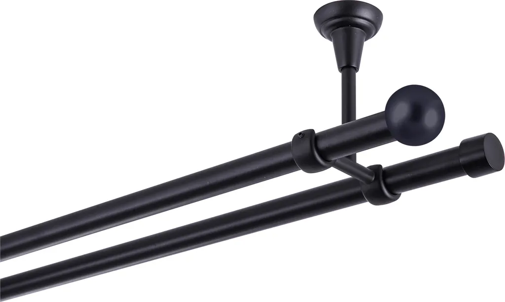 Bastone Tenda 400 cm Nero Doppio Binario Sfera Metallo Soffitto