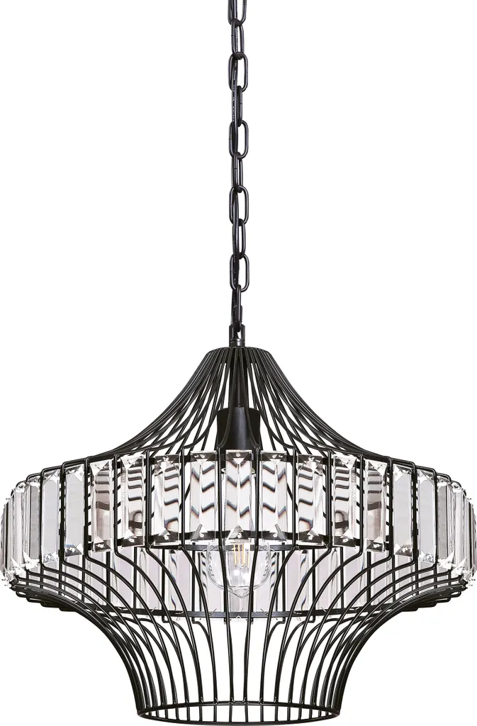 Lustre suspension en verre noir mat et cristal pour éclairage intérieur