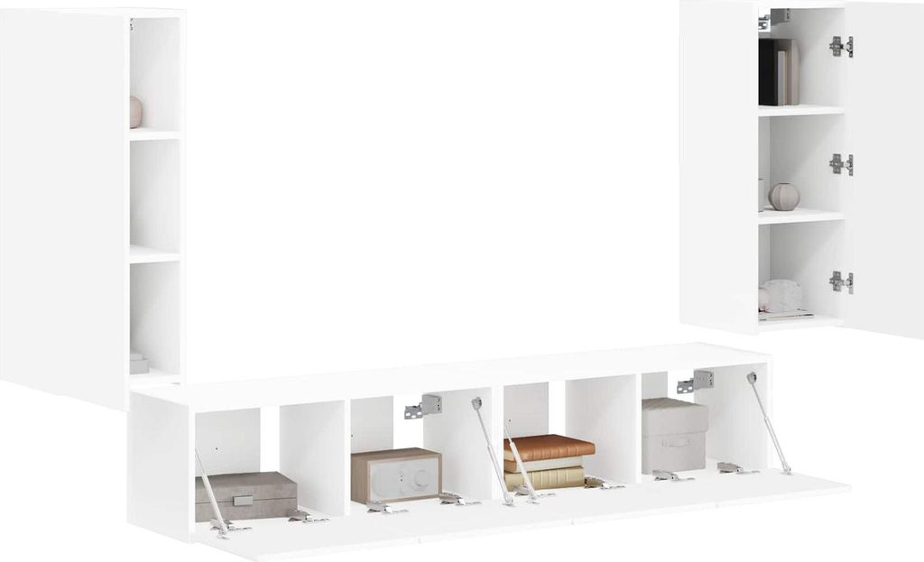 Stabli TV-Wandregal-Set Wandmontiert 4 pcs - Montage erforderlich - Weiß Holzwerkstoff - DE870104 - TV-Schränke