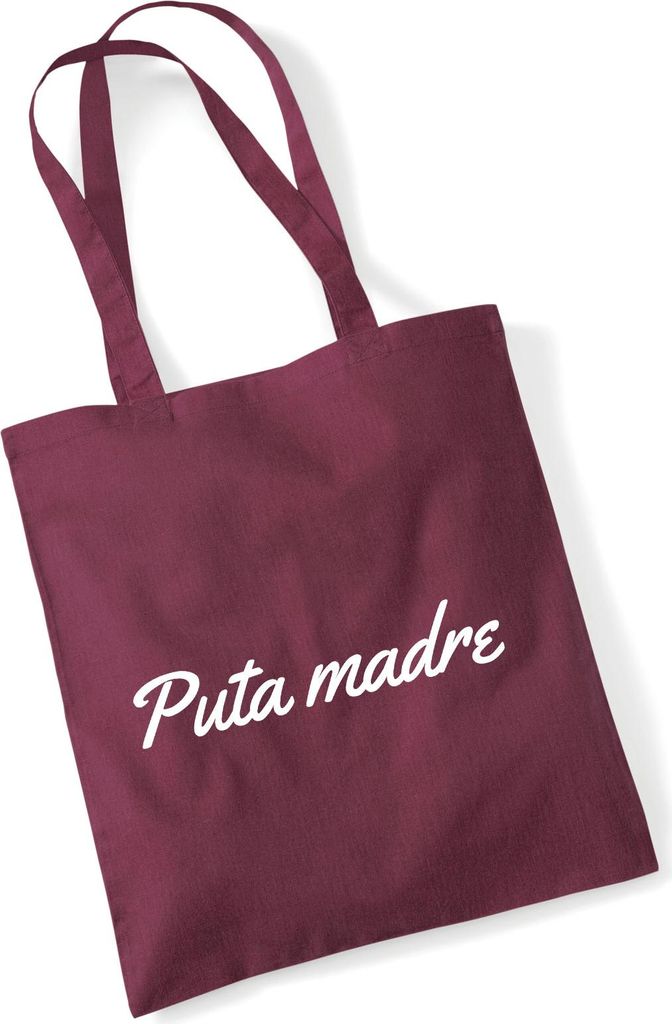 Huuraa Jutebeutel Puta madre spanisch Schriftzug 10 Liter Burgundy Baumwolle Tasche Geschenkidee