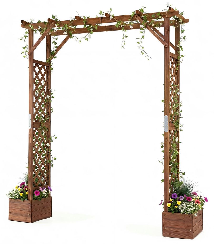 KOMFOTTEU, Arco di rose in legno con 2 fioriere, arco da Immagine del prodotto 