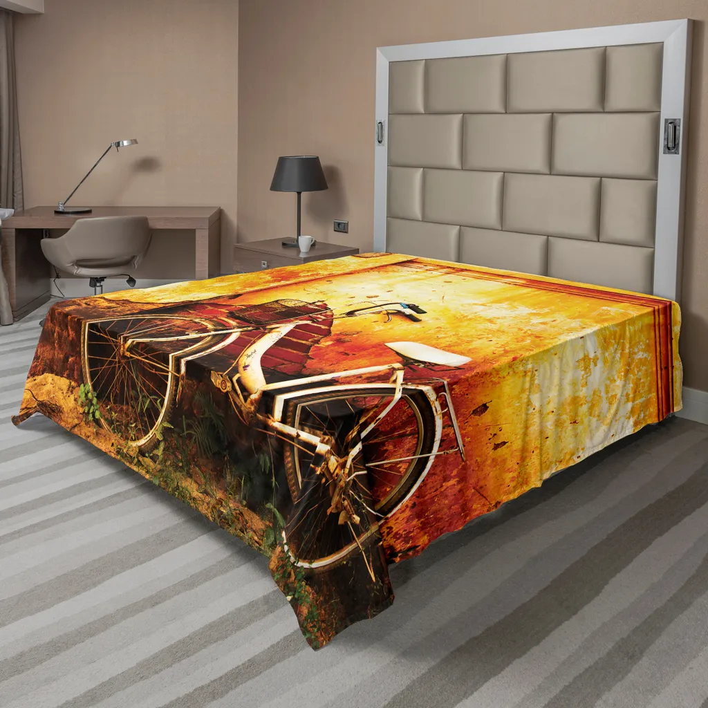 Drap de lit 260x228 cm Anti-froissage et Doux Motif Vélo Vintage Sépia
