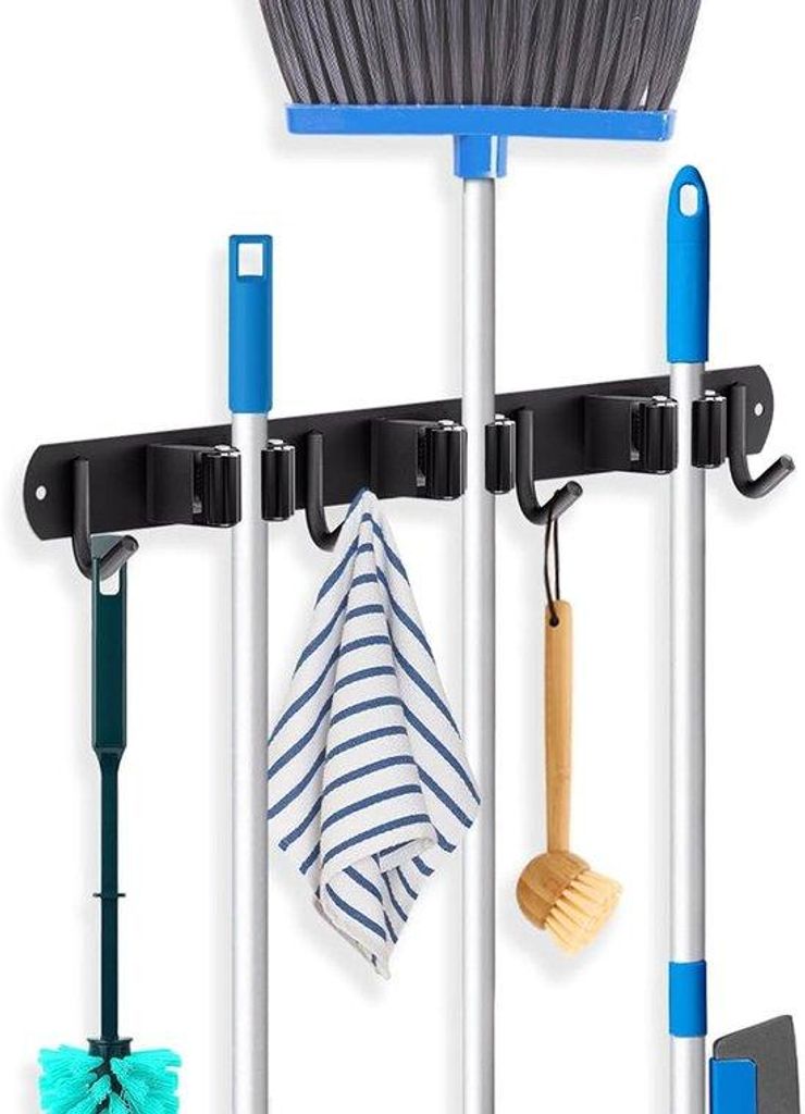 Gartenwerkzeughalter - 3 Halterungen 4 Haken - Gartenwerkzeug - Werkzeughalter - Selbstklebend 3M Klebeband - Edelstahl - Verstellbar - Schwarz