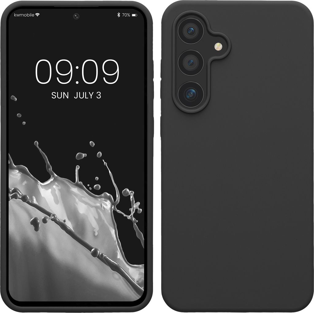 kwmobile Hülle kompatibel mit Samsung Galaxy S24 FE Hülle - Silikon Handy Case - Handyhülle weiche Oberfläche - kabelloses Laden - Dunkelgrau