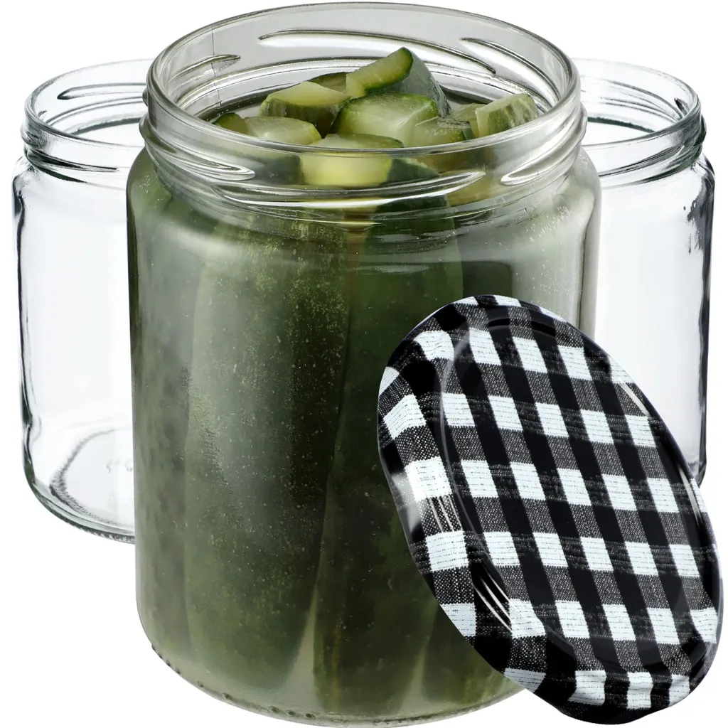 48 Barattoli Conserve KADAX 540ml Maki - Vetro con Coperchio Scacchi Nero - 11