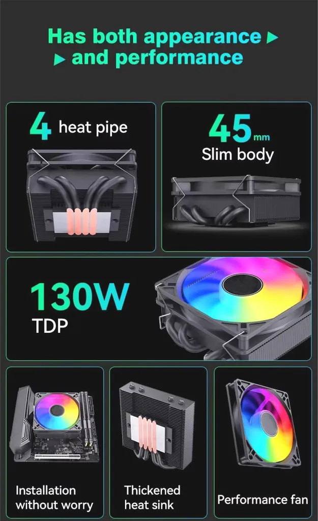 Ventilateur CPU BRAINZAP ITX ARGB 4-Pin PWM pour PC Compact Intel AMD - 5
