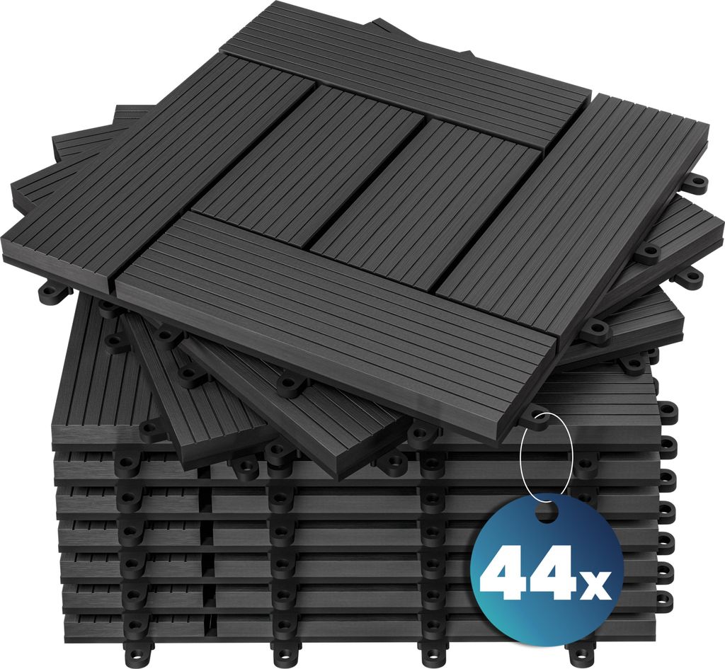 CASARIA WPC Fliesen 30x30 cm 44er Set 4m? Stecksystem Drainage Zuschneidbar Terrasse Balkon Garten Klick Mosaik Anthrazit