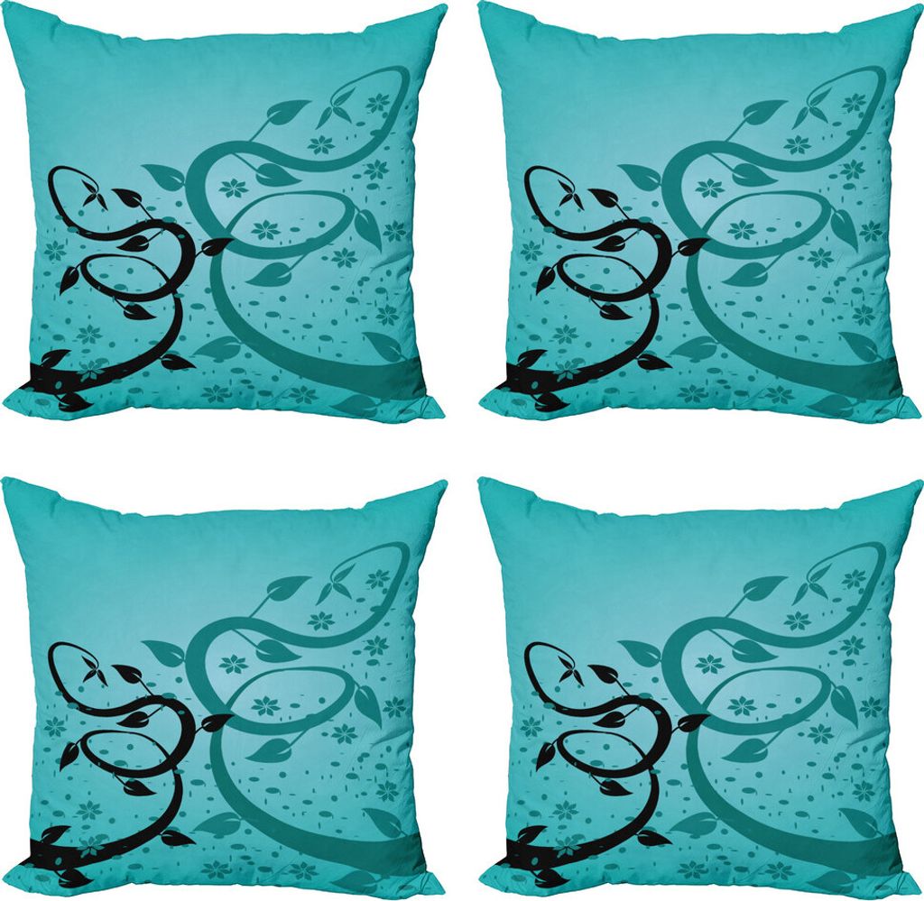 ABAKUHAUS Teal Kissenbezug Set (4 Stück), Floral Winding Ranken, Moderner Doppelseitiger Digitaldruck, 40 cm x 40 cm, Turquoise Schwarz