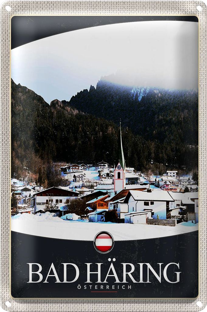Blechschild Reise 20x30cm Bad Häring Österreich Schnee Winter