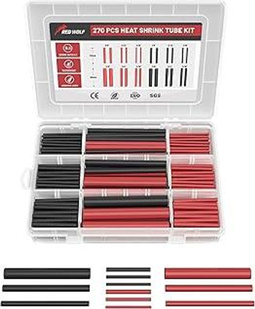 RED WOLF Schrumpfschlauch Set mit Kleber 3:1 Schrumpfverhältnis Doppelwandiger Wärmeschrumpfschlauch Wasserdicht Heat Shrink Tube Rot & Schwarz 2...