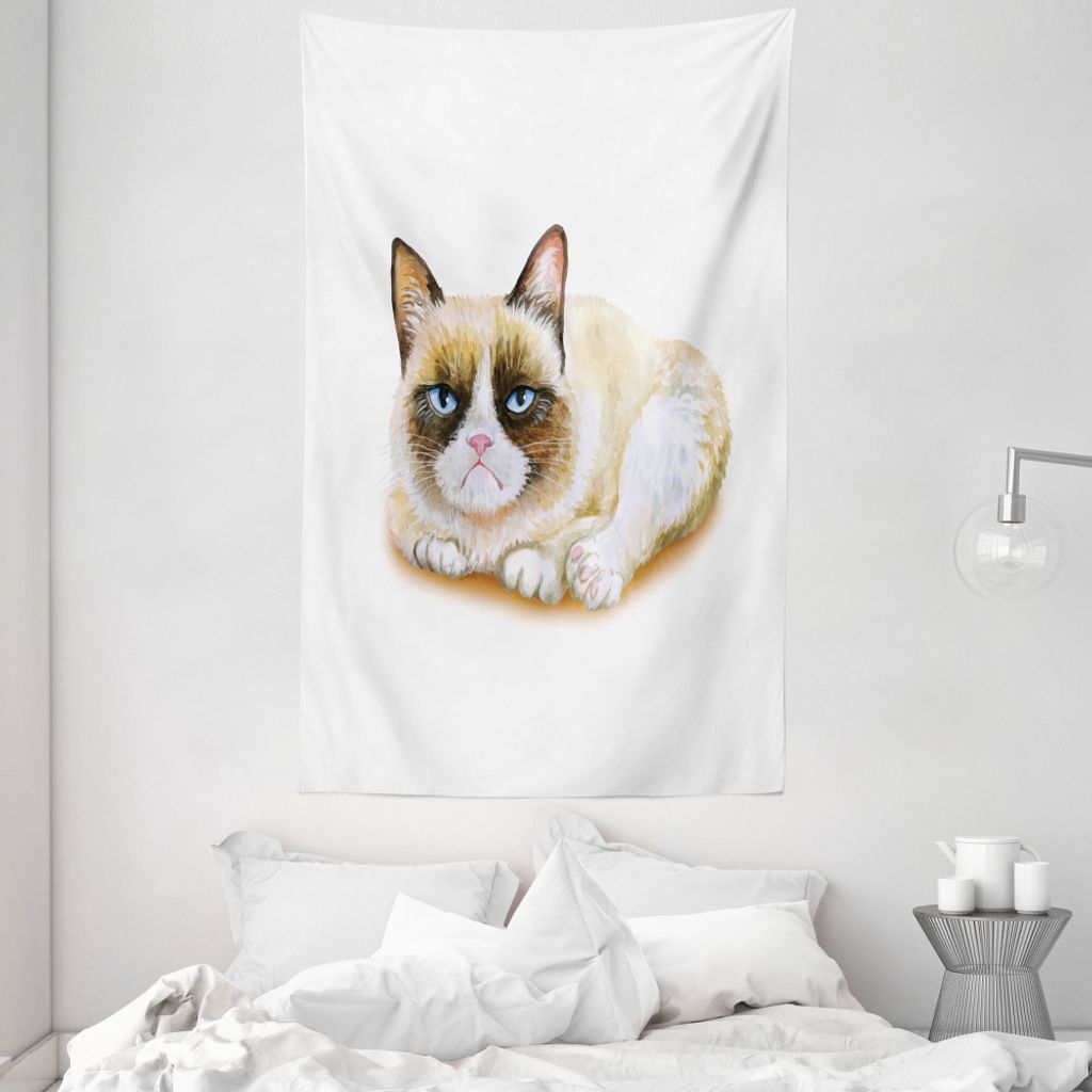 ABAKUHAUS Tier Wandteppich und Tagesdecke, Grumpy Verärgerte Katzen-Liebe aus Weiches Mikrofaser Stoff Waschbar ohne Verblassen Digitaldruck, 140 ...