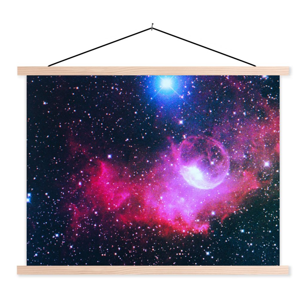 MuchoWow Textilposter Universum - Planeten - Rosa - Jungen - Mädchen - Kinder 150x113 cm mit holzfarbenen Rahmen - Poster