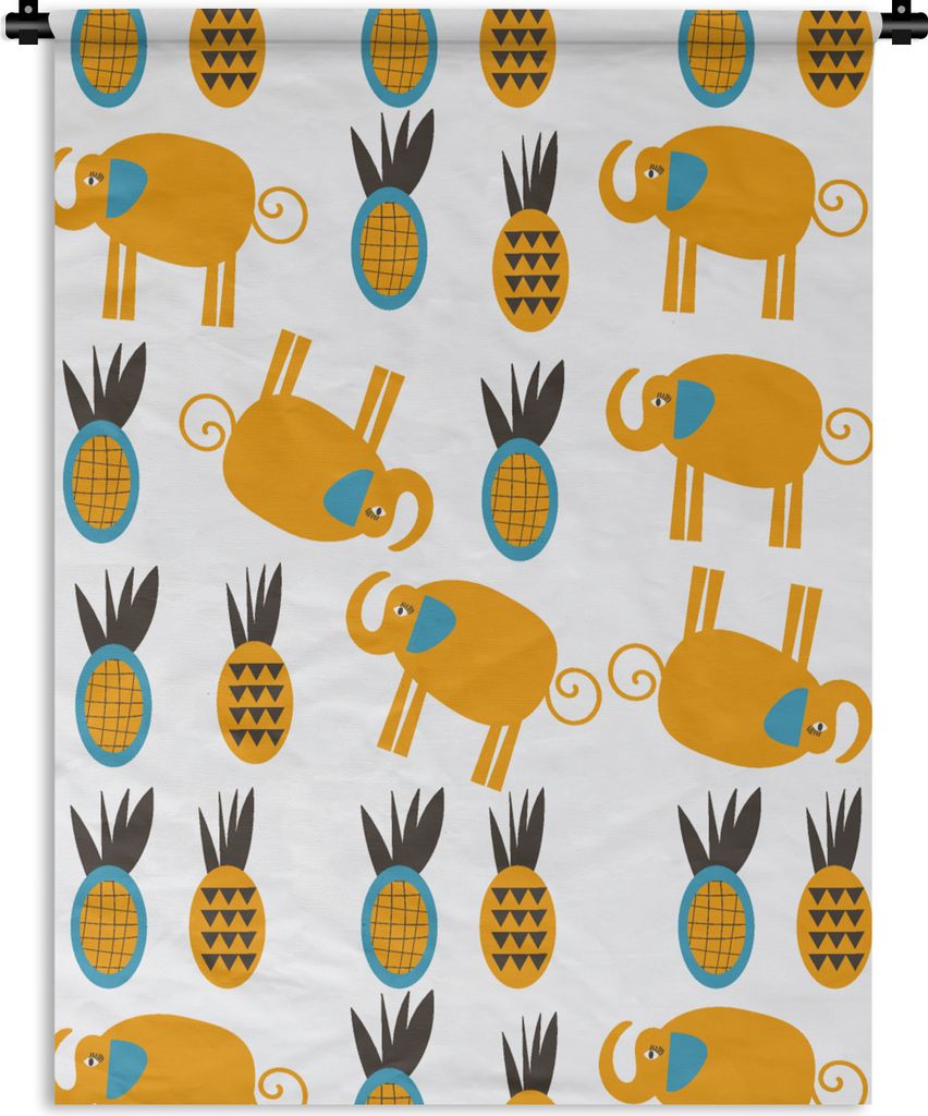 MuchoWow Wandteppich Wandbehang Elefant - Ananas - Gelb - Muster 60x80 cm Tapisserie Dekoration Wandtuch - Decke - Wandtücher - Wohne