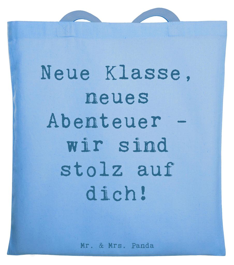 Mr. & Mrs. Panda Stoffbeutel Spruch Erster Schultag Abenteuer - Sky Blue - Geschenk, Chancen, Vertrauem, Unterstützung, Inspiration, neue Freundsc...