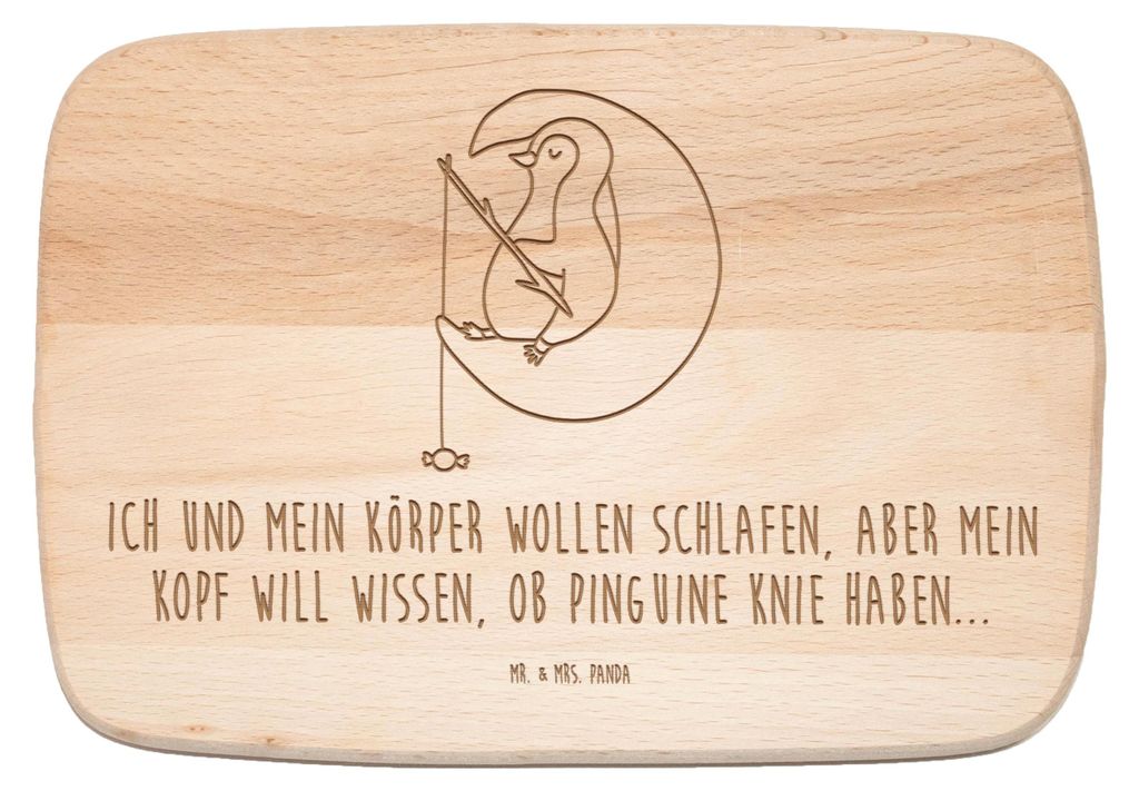 Mr. & Mrs. Panda Holz Frühstücksbrettchen Pinguin Mond - Transparent - Geschenk, Holzbrett, Holzbrettchen, Schneidebrett, Neugierig, Angel, Spruc...