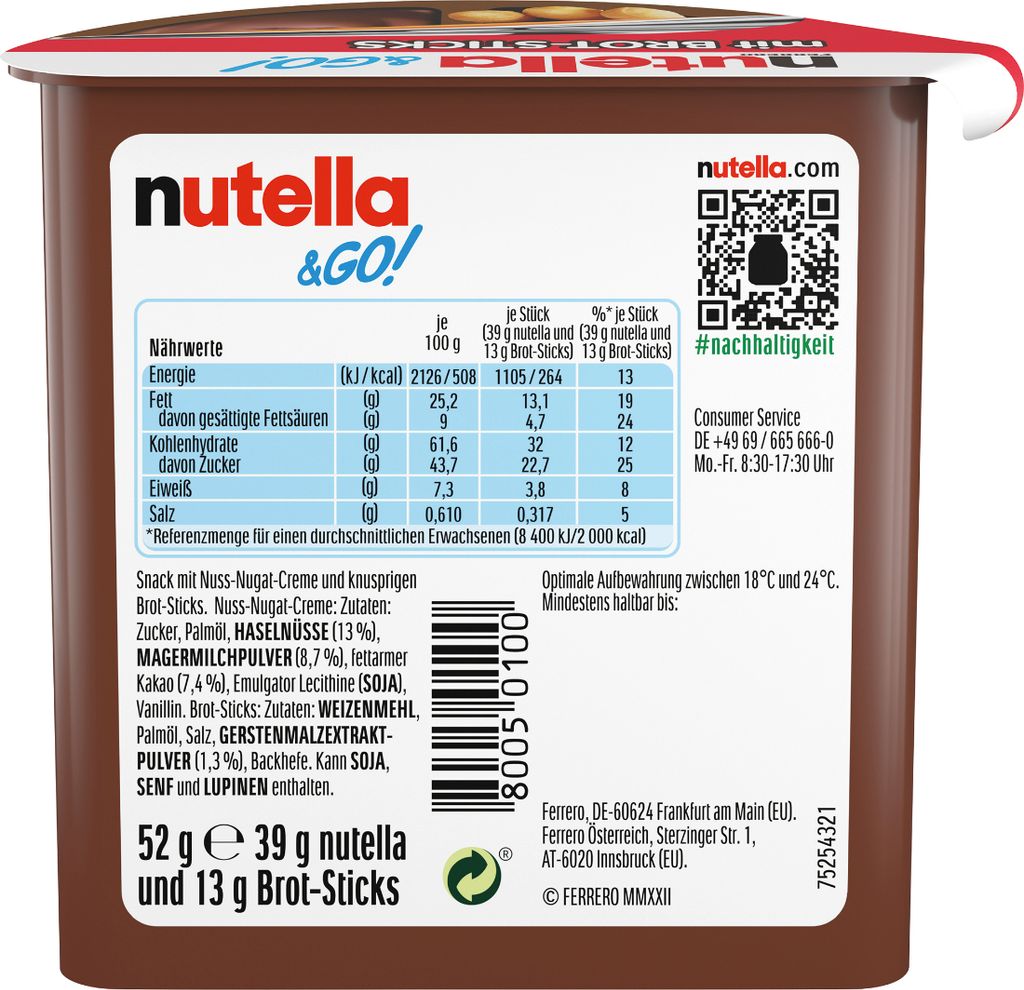 Ferrero Nutella & GO, 52 g, Čokoláda, 1 kusov, CE, Obrázok produktu 