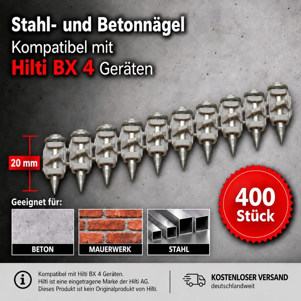 400 clavos compatibles con Hilti BX 4 de 20 mm – clavos Imagen del producto 