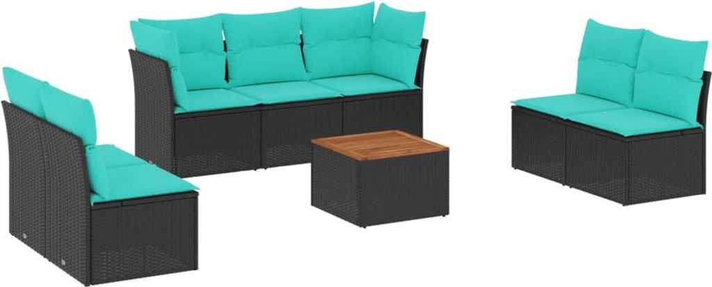 8-tlg. Garten-Sofagarnitur mit Kissen Schwarz Poly Rattan