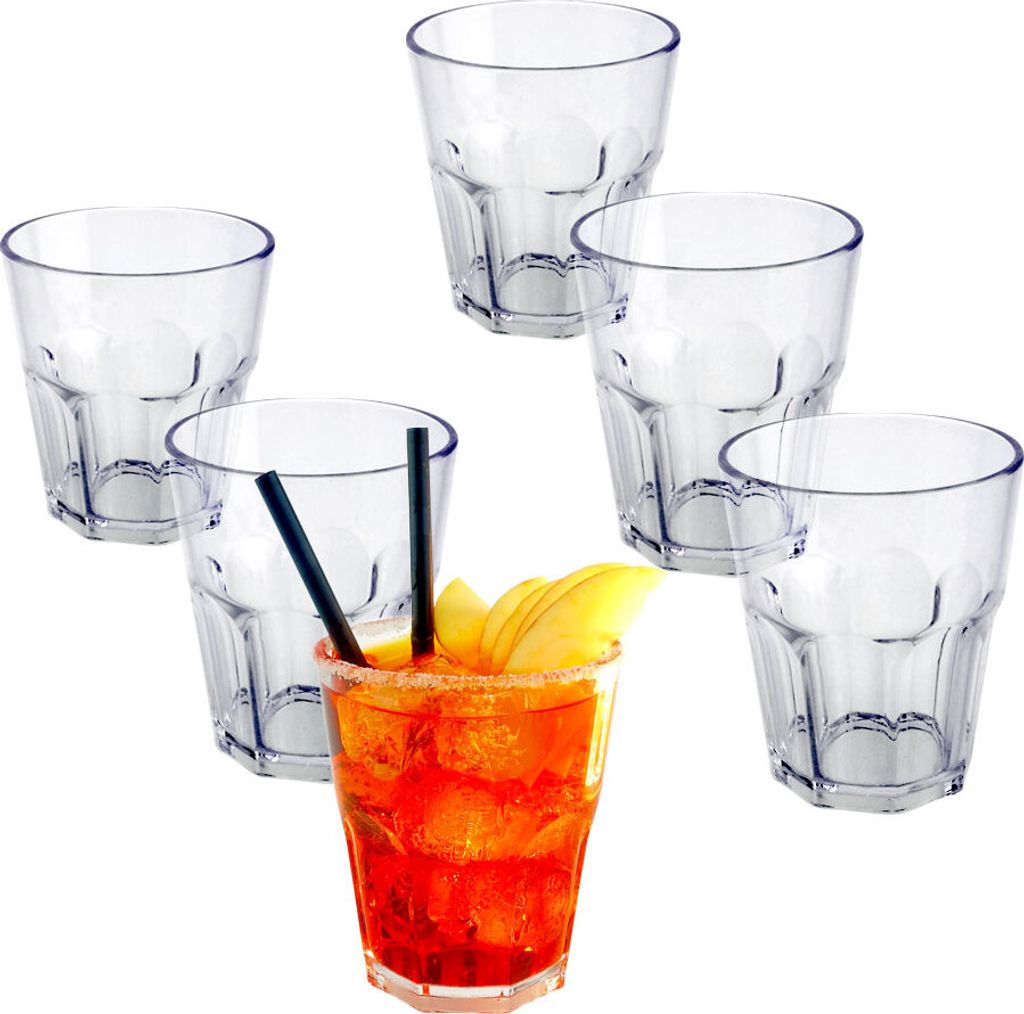 DoimoFlair Cocktailglas Graniti 27 cl aus Acryl Hartes Kunststoff Plastik Mehrwegbecher Transparent Set 6 Stück