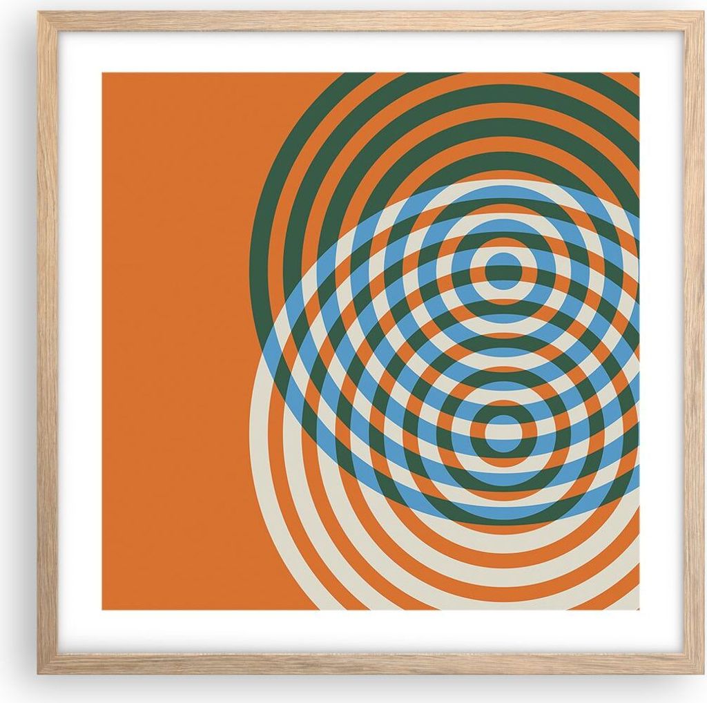 Gerahmtes Poster - Rahmen in heller Eiche - Abstraktion Modern Kreise - 50x50 cm - Wand Bild - Wanddeko - Wandbilder - Kunstposter - Wandposter - B...