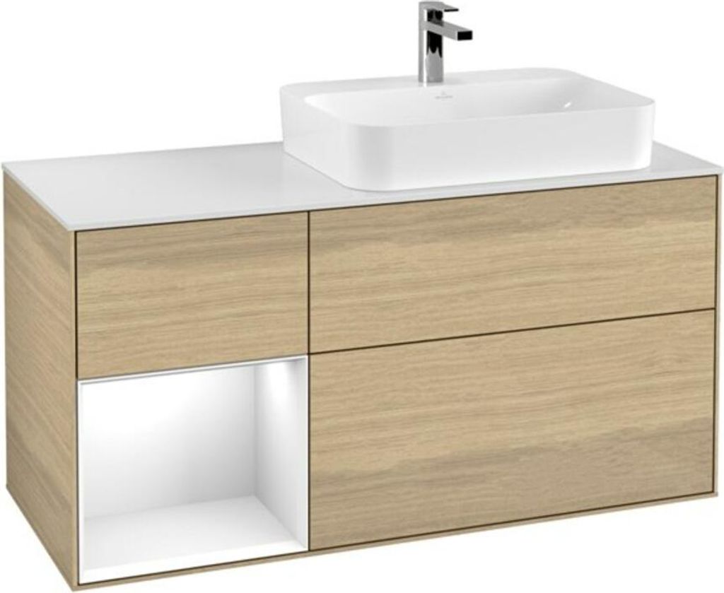 V&B Waschtischunterschrank Wandbeleuchtung Finion 120cm, Pl w m, Rg li glo wh. Lac, Oa ven