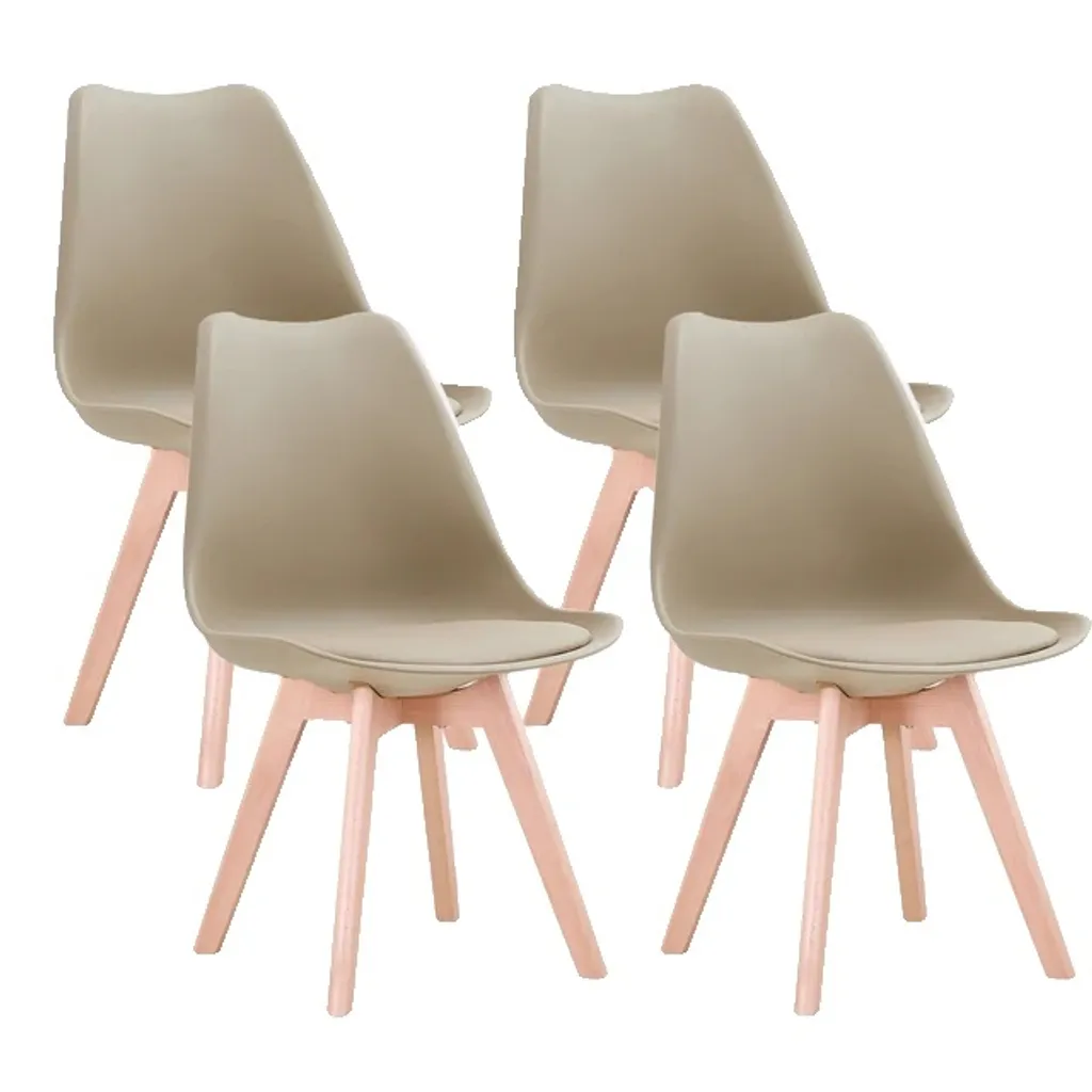 Chaises de salle à manger pieds en bois de hêtre et assise beige mat