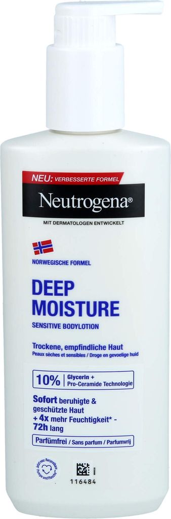 Neutrogena norwegische Formel Deep Moisture Sensitive Bodylotion für trockene, empfindliche Haut, 250 ml Lotion
