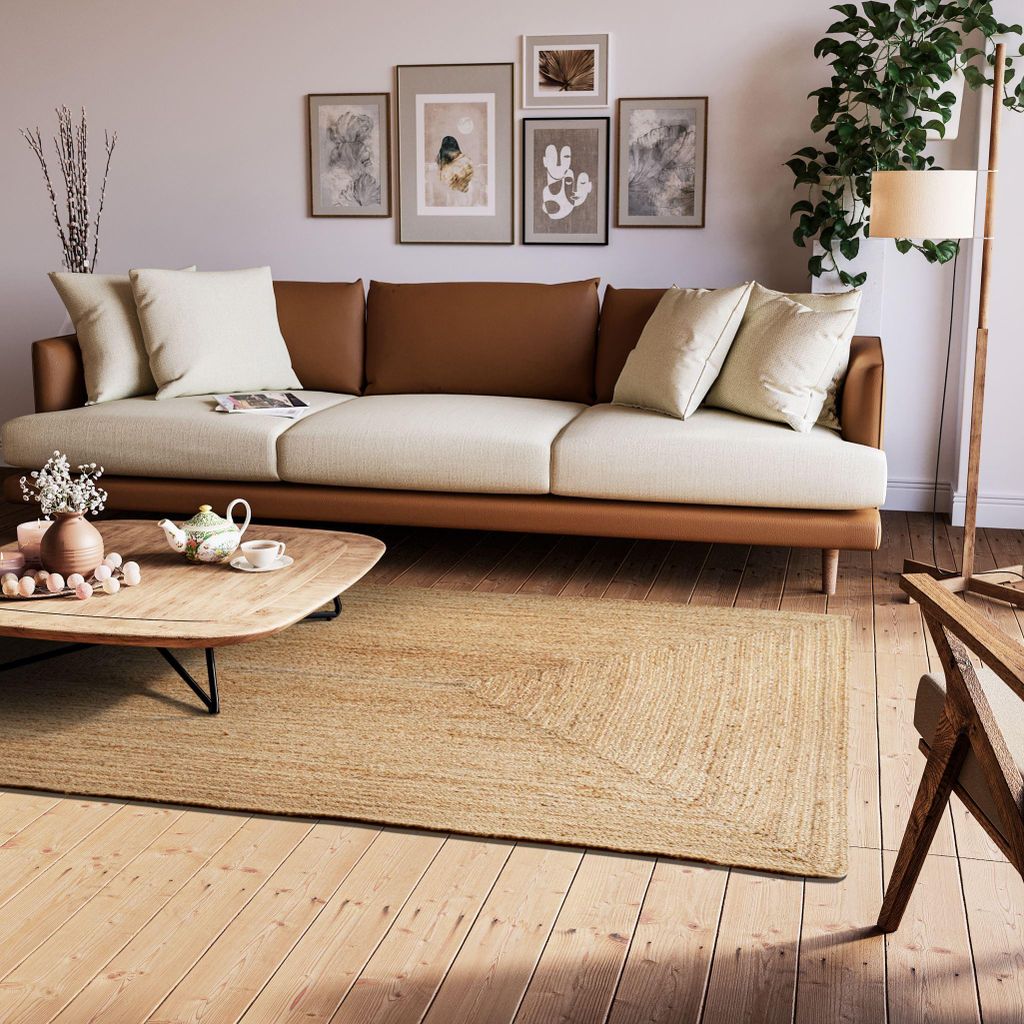 Steffensmeier Jute Teppich Goa Frame Natur | rund und eckig, klein und groß | Läufer | Boho | Flur, Eingang, Wohnzimmer