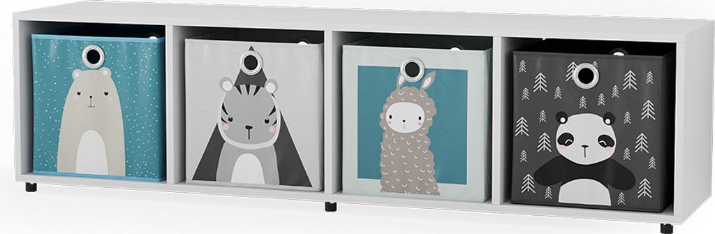 Kinderregal Vicco Ludus Weiß 142.5 x 36.2 cm mit 4 Faltboxen, Model 37006