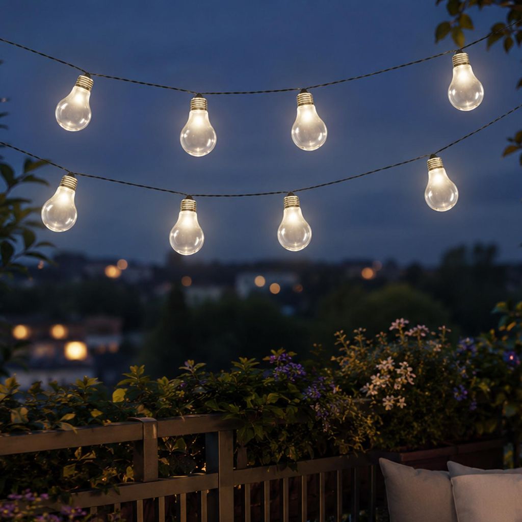 LED Solar Lichterkette mit 10 transparenten Glühbirnen - L: 4,5m - Lichtsensor - für Außen