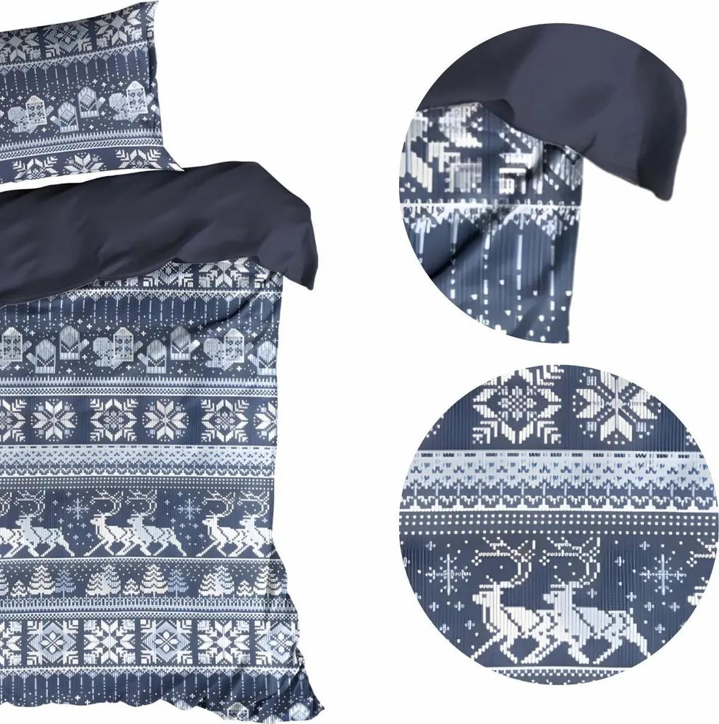 EUROFIRANY | Biancheria da letto natalizia - set da letto - cotone - 160 x 200 cm - bianco blu - motivi natalizi - 6