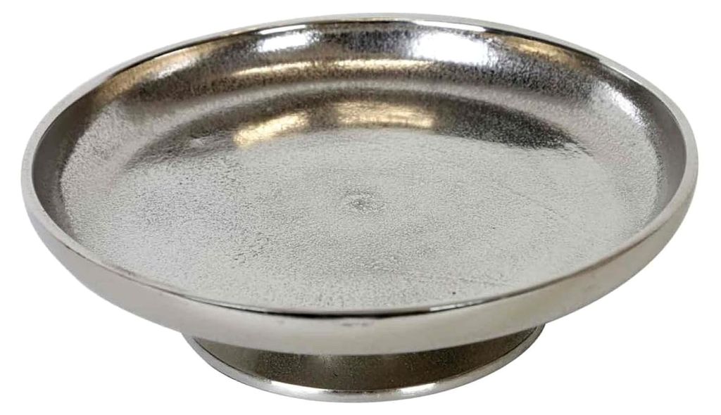 Aluminium Silber-Tablett Livorno L mit Fuß Ø 29 cm rund Obstteller Kuchenplatte handgegossen