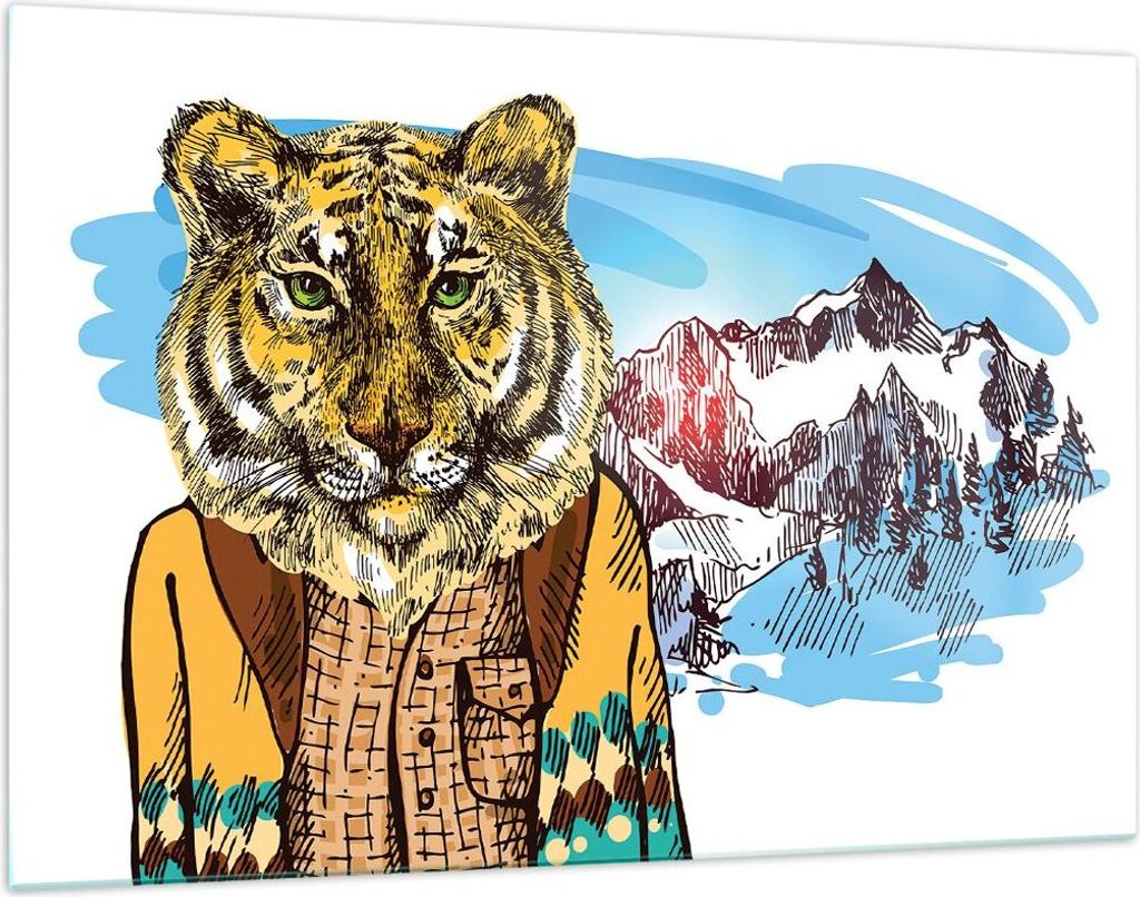Bilder auf glas - Tiger in den Bergen Kinder Tierwelt - 120x80cm - Glasbilder - Wandbilder - Kunstdruck - Wanddekoration aus Glas - Glas Bilder - W...