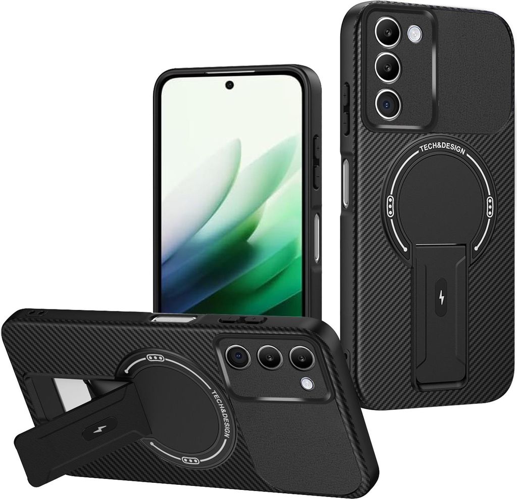 Hülle für Xiaomi Redmi 15 5G Magnetisch Carbonfaser Design TPU Hybrid Handyhülle mit Ständer Schwarz