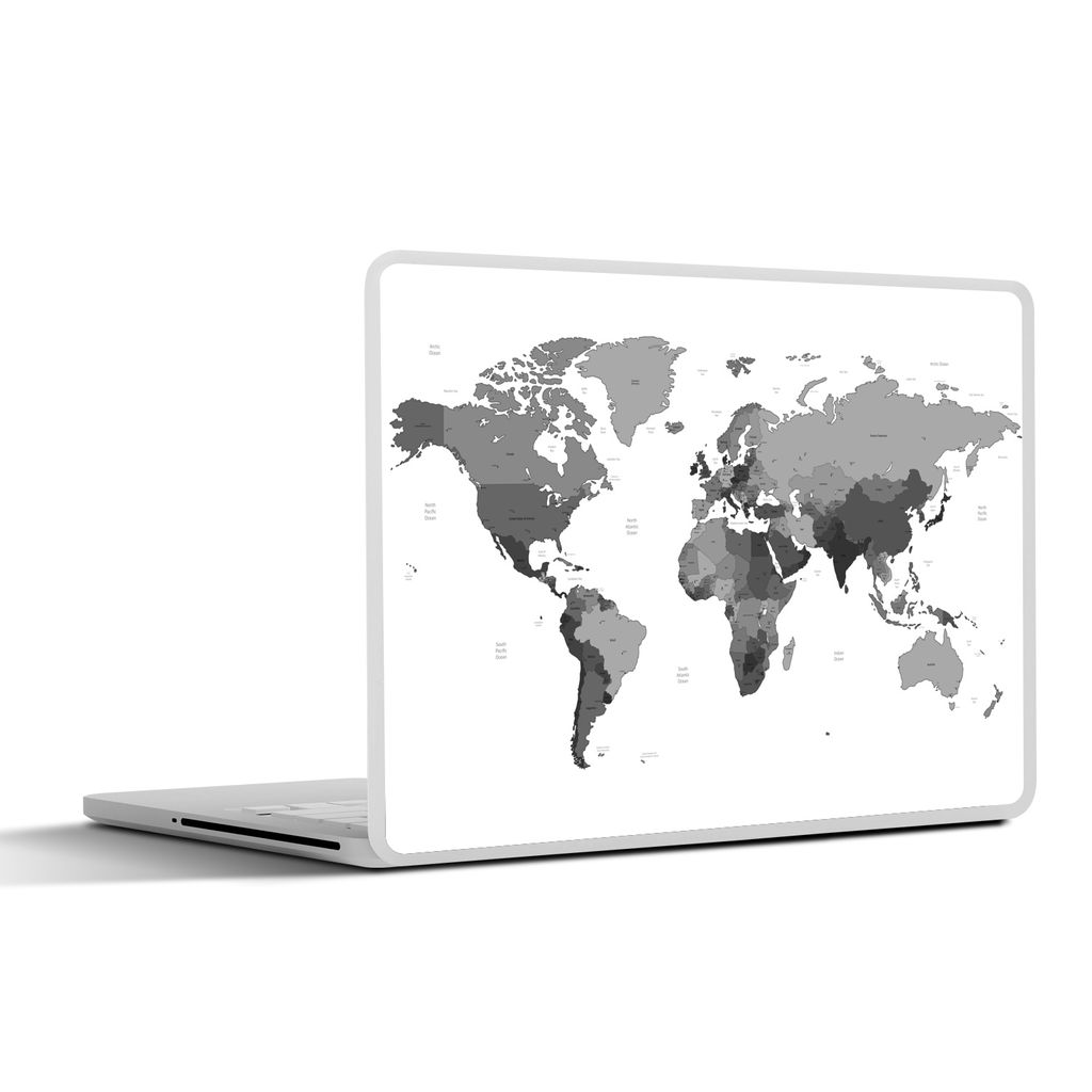 MuchoWow Laptop Aufkleber Sticker Cover Markierte Länder auf einer Weltkarte - schwarz und weiß 40x30 cm - Laptop Dekoration - Selbstklebend
