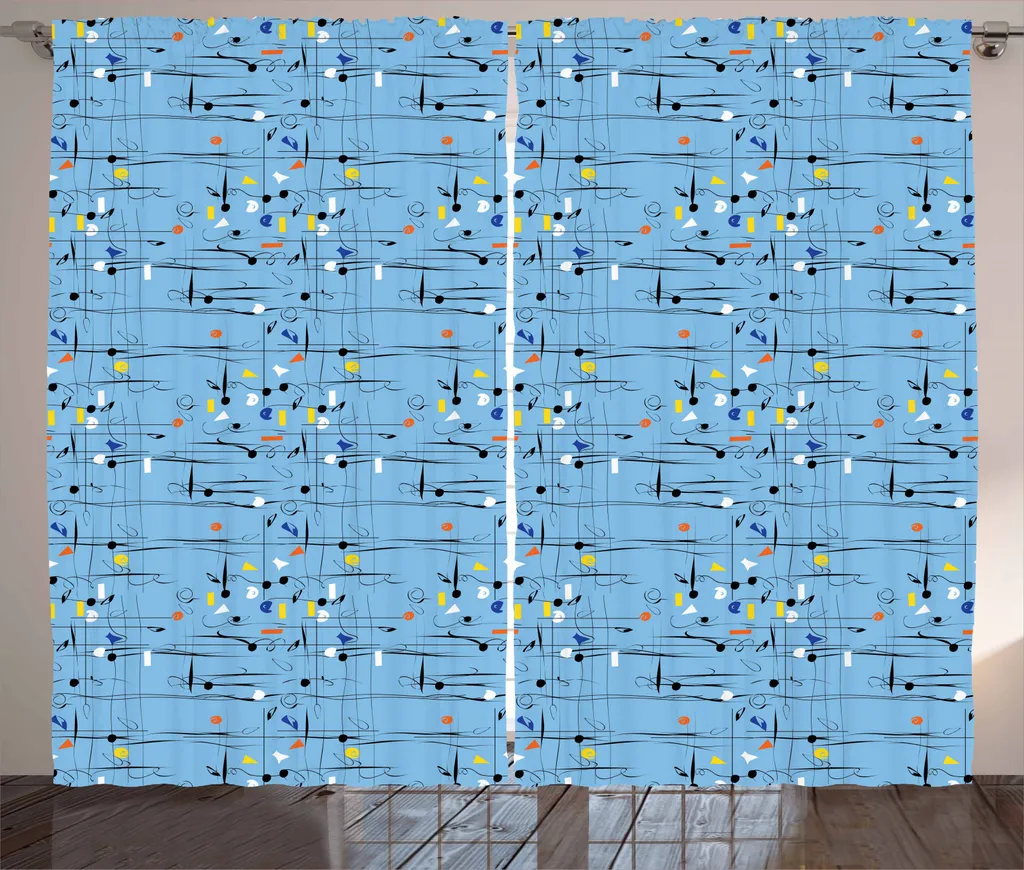ABAKUHAUS Tenda rustica astratta, linee sinuose caotiche e psichedeliche, tenda con passanti e ganci per camera da letto, 280 x 245 cm, multicolore