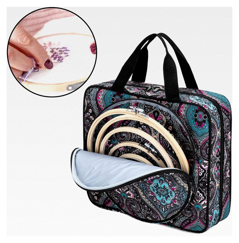 Stickprojekttasche, quadratische Aufbewahrungstasche für Stickzubehör, tragbare Basteltasche für Stickerei- und Kreuzstich-Werkzeuge, mehrere F...
