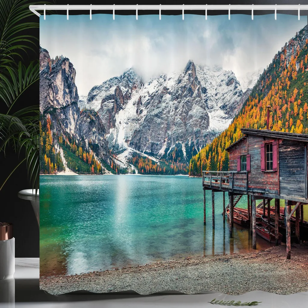 Tenda Doccia Piccola 91x183 Cm Con Paesaggio Montagna - Ruelvth, Set Con Ganci, Stampa HD, Impermeabile, Per Box Doccia
