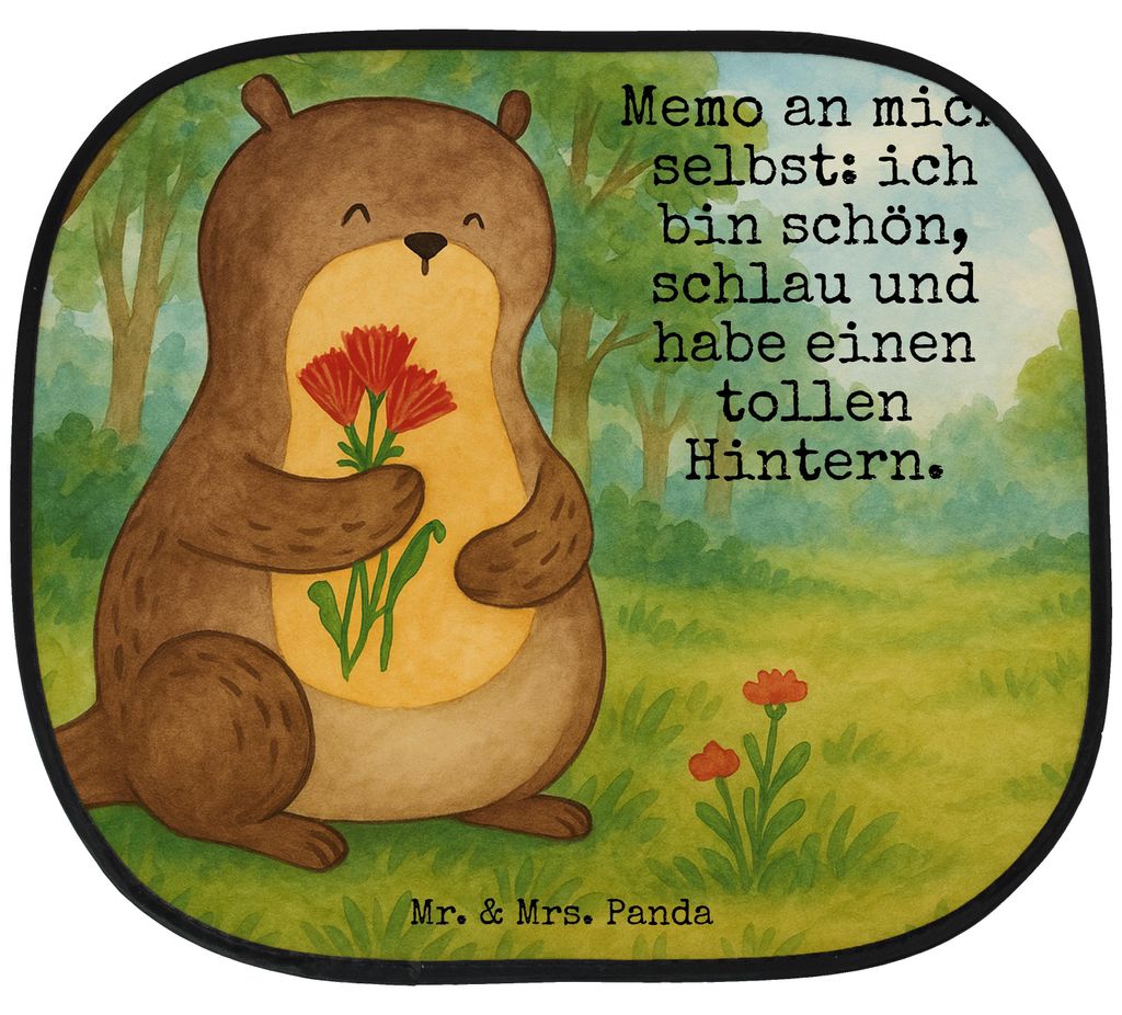Mr. & Mrs. Panda Sonnenschutz Auto Otter Blumenstrauß Design - Weiß - Geschenk, Selbstvertrauen, Sonnenblende, Achtsamkeit, Positiv, für, Seeott...